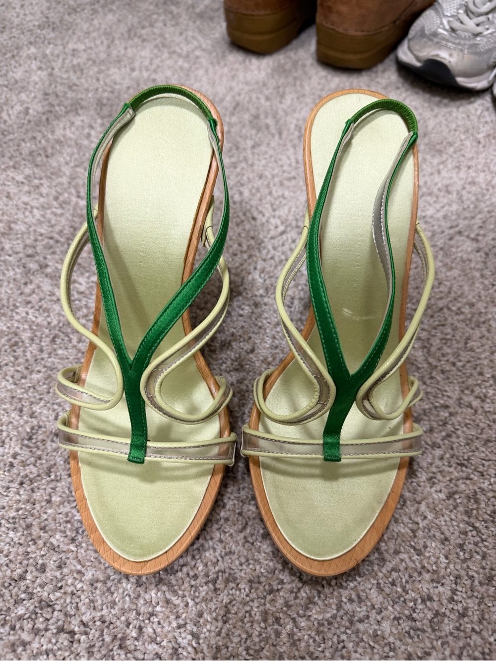 Vicini Green and Light Green Strappy Slingback Heels